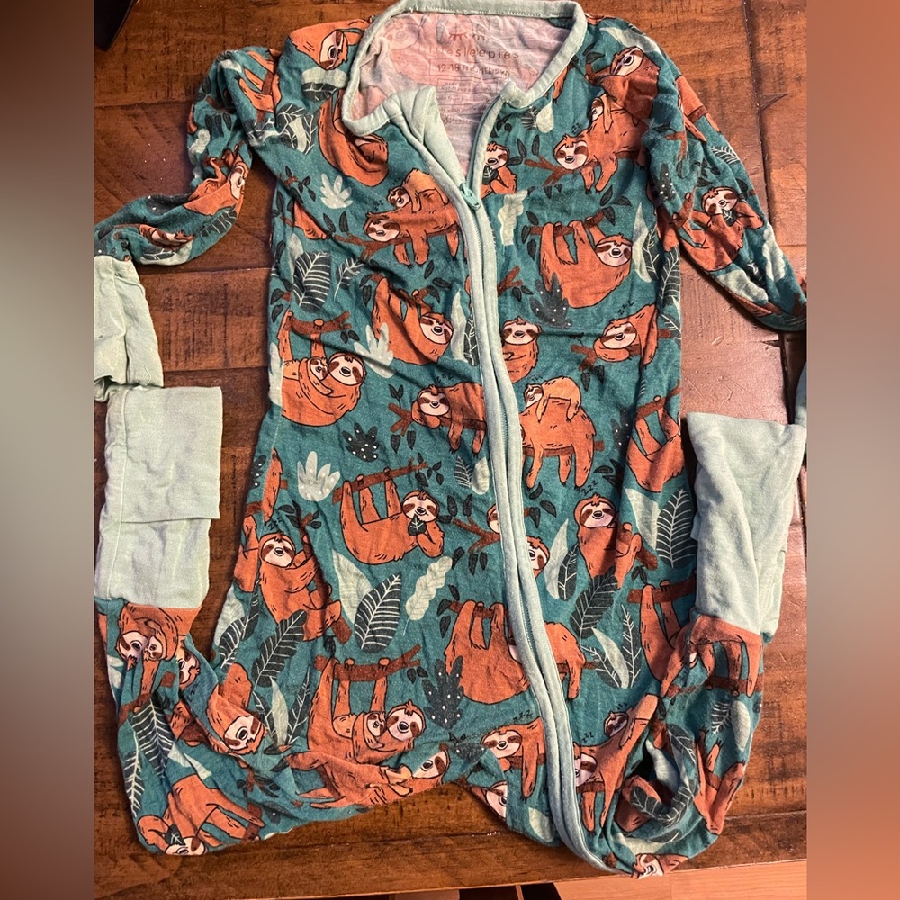 EUC Little Sleepies sloth zip pajamas